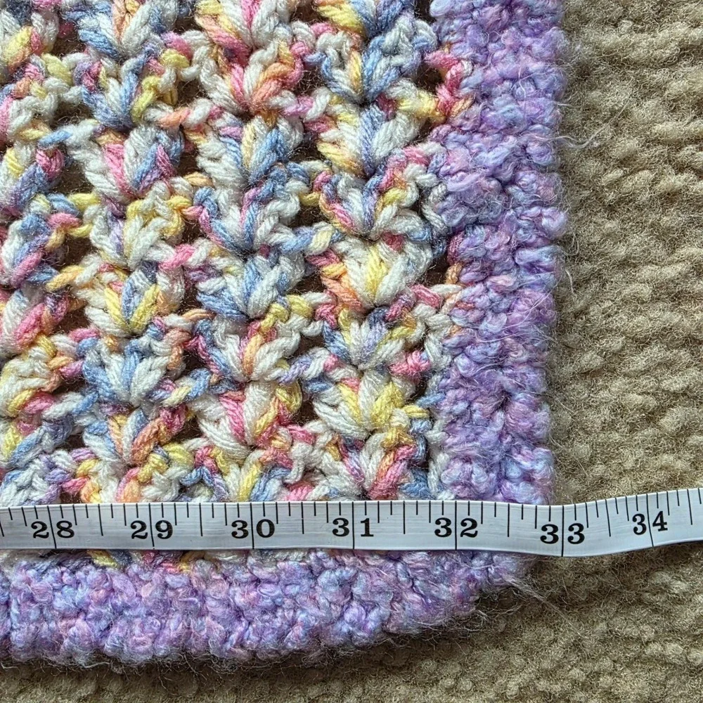 Handmade Crochet Baby Blanket Pastel Variegated Shell Stitch Lavender Border